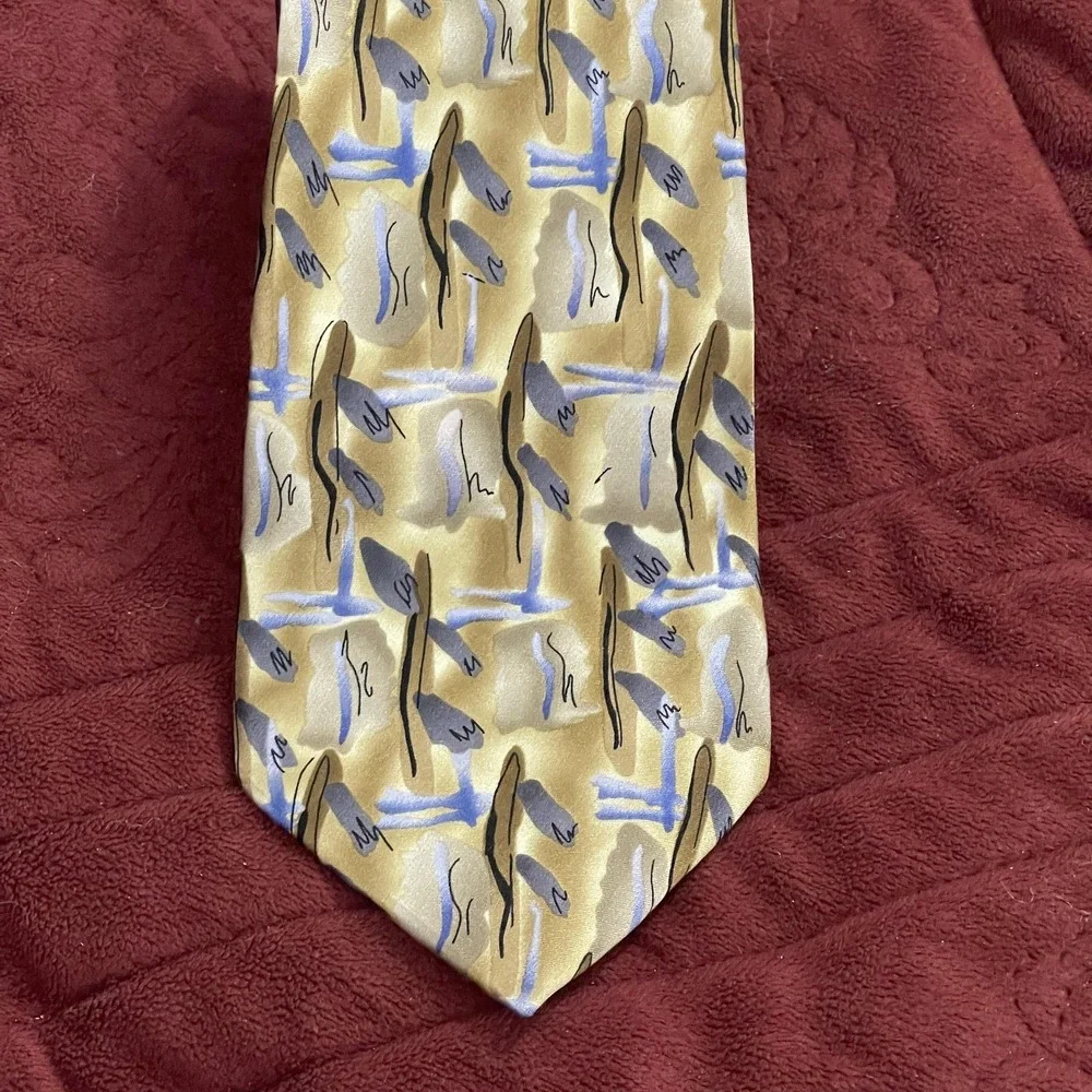 J Garcia Tie Mens One Size Gold Silk California Mission Geometric‎ Art Necktie